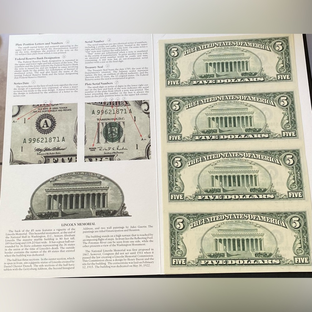 US MINT 1995 UNCUT 5$ BILLS - Picture 4 of 10